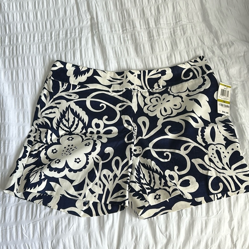 INC navy and white floral print shorts